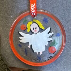 Kosta Boda 2002 Hand Painted Glass Christmas Ornament Angel Artist